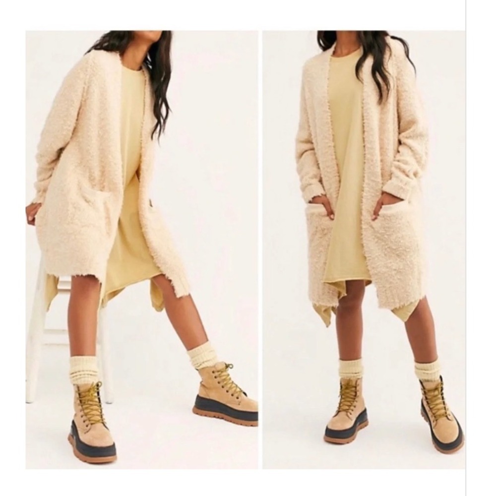 Free People Once In A Lifetime Boucle Wool Blend Open Cozy Cardigan Ivory XS